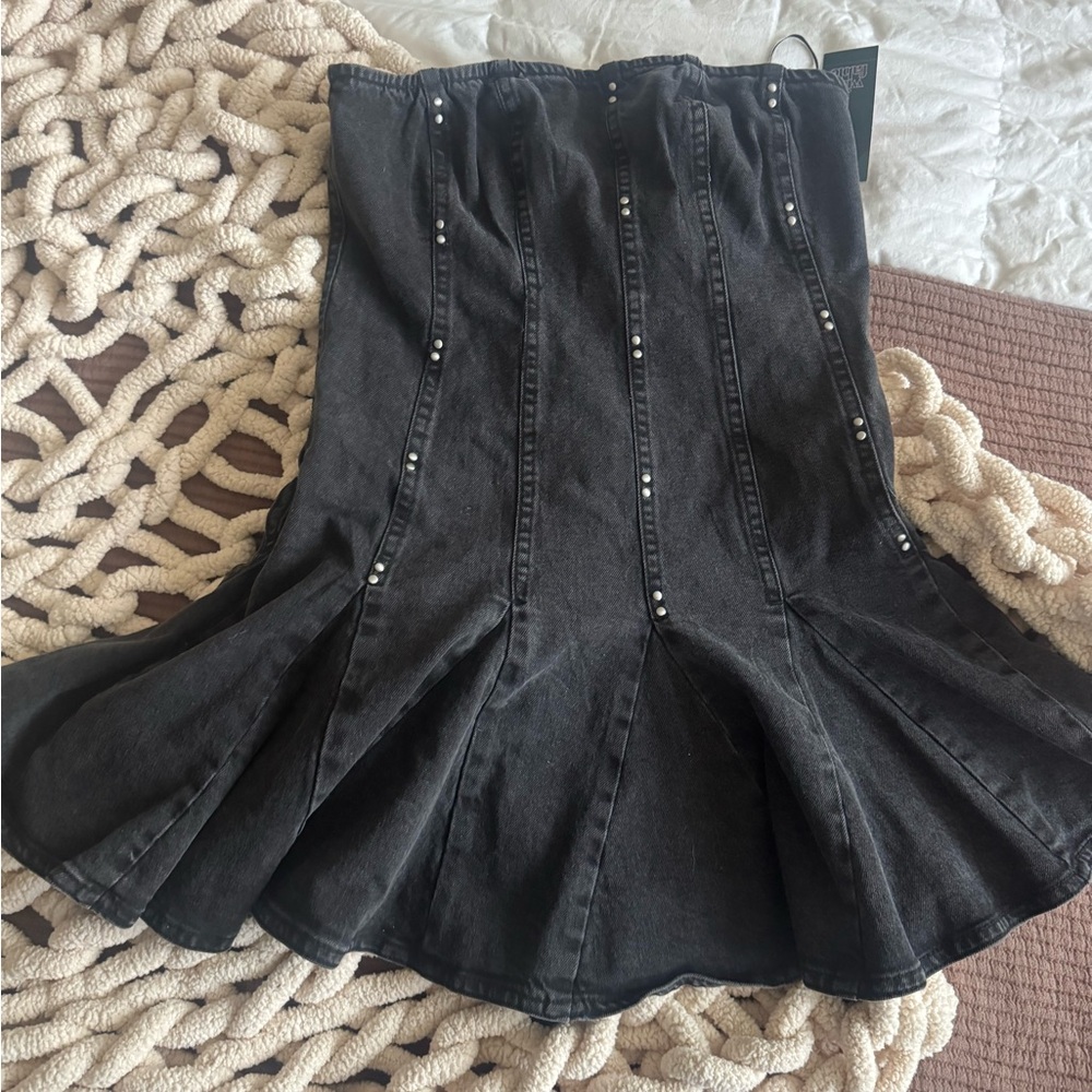 Black Strapless Dress with Silver Details